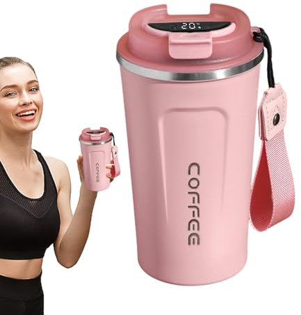 Poupangke Isolierter Kaffeebecher, 510 ml, Temperaturanzeige, Deckel für Kaffee, Kaltgetränke, Sportgetränke, Behälter für Küche, Schlafsaal, Camping, Picknick
