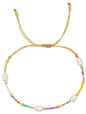 BECAT Miyuki Perles Tissage Bracelets Femmes, Fait Main Strang Perles de Riz sur Cordon Réglable, Voyageant Cadeau Talisman Souhait Sécurité Prospérité Garde Votre Amour Cadeau pour Femmes et Filles