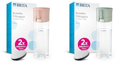 BRITA Water Filter Bottle Apricot (600 ml) - portable water filtration bottle & Water Filter Bottle Light Green (600 ml) - portable water filtration bottle