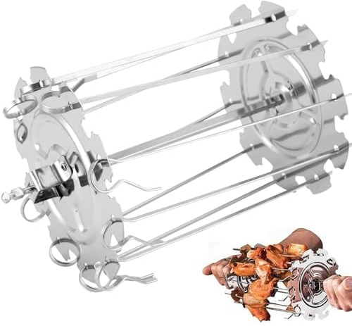 Ulsam Rotating Kebab Skewers, Stainless Steel Kebab Cage with 10 Skewers, BBQ Grill Needle Cage Roaster Rotisserie Skewers for Most Air Fryer Oven Rotisserie Grill, UL-BA-00130424