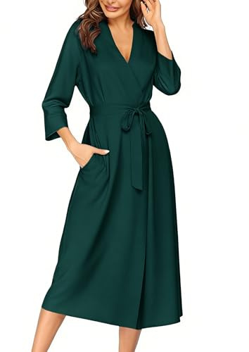 Ekouaer Dressing Gown Women Lang Summer 3/4 Sleeves Casual Sauna Bathrobe Lake Green M