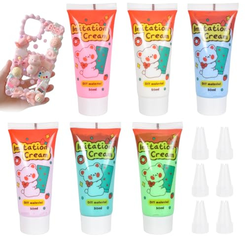 6 Colores Pegamento Crema Para Manualidades, Kit De Caja De Teléfono De Bricolaje Crema Con Boca Decorativa, Simulación De Crema Batida Falsa, Pegamento Crema Decodificado Para Decoración
