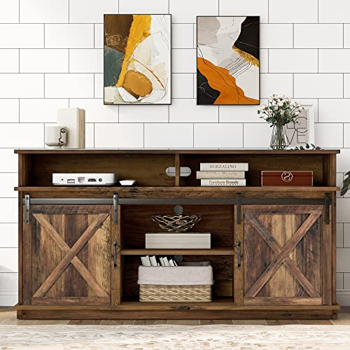Moimhear 148x40x78 cm Großer TV-Schrank, Sideboard, Unterhaltungscenter mit 2 klassischen Schiebetüren, verstellbaren Regalen für Wohnzimmer, Esszimmer, Farm-Design