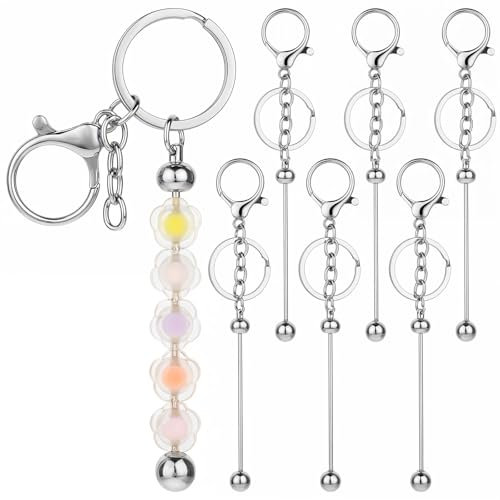 7 Perlen Schlüsselanhänger zum Selbermachen - Metall Rohlinge Streifen Blanko mit Schlüsselanhänger-Ringen für Schmuckherstellung Keychain