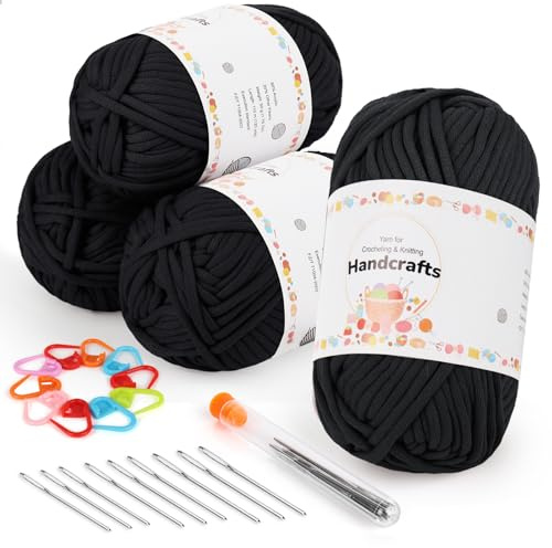 Aeelike 200g Dicke Wolle zum Stricken, Garn zum Häkeln mit gut Sichtbaren Maschen, Einfaches Chunky Strickwolle für Anfänger, Kein Geteiltes Sperriges Baumwollgarn, Schwarz Yarn Textilgarn