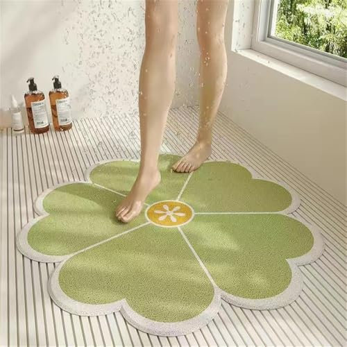 Surwin Duschmatte rutschfest, Blume Weich Komfort Duschmatten, Waschbar PVC-Luffa Badewannenmatte für Nassbereiche, Pflegeleicht Schnell Trocknend rutschfeste Fußmatte (grüne Blume,60cm)