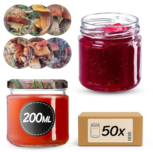 KADAX Set de 50 tarros de 200 ml con tapa de rosca Ø 66 mm: tarros de postre de paredes gruesas, herméticos, aptos para lavavajillas, ideales para mermeladas y conservas.