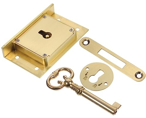 Vintage Drawer Brass Square Lock for Filing Cabinets and Furniture | Cabinet Lock, Smooth Polished Golden Finish, Close Fit and Stable Action, Protects Small Items without Jamming