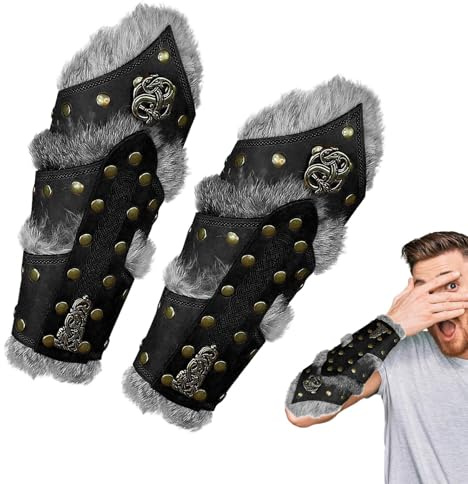 Wikinger Handgelenkschoner - Armwärmer für Männer, Mittelalter Lederschnallenarmbinde | 1 Paar Handgelenkschoner aus Leder, Wikinger Lederbandage, Wikinger Manschetten für Frauen, Brause