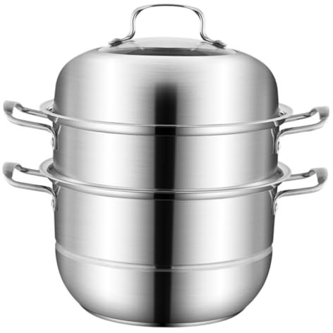 DINHEAROM Olla De Vapor De Acero Inoxidable Tapa De Vidrio Visible Diseño Para Cocinar Al Vapor