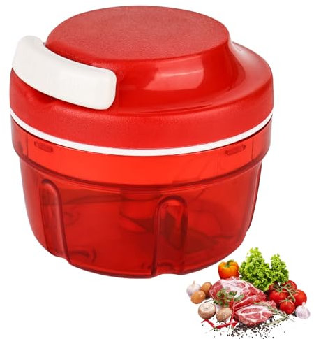 Trendecor Zwiebelschneider Manuell, Zwiebel Zerkleinerer mit Seilzug Küche Multizerkleinerer Gemüseschneider für Zwiebeln Chili Knoblauch Gemüse Nüsse Obst Paprika Fleisch (Rot)