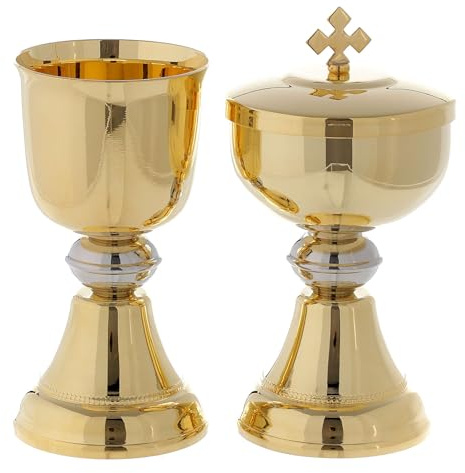 Holyart Cáliz y Copón latón Dorado, CopónAltura cáliz: 11 cm|Capacidad Cáliz: 100 ml|Altura píxide: 11.5 cm|Diámetro Copa Cáliz: 6 cm|Diámetro píxide: 6.5 cm