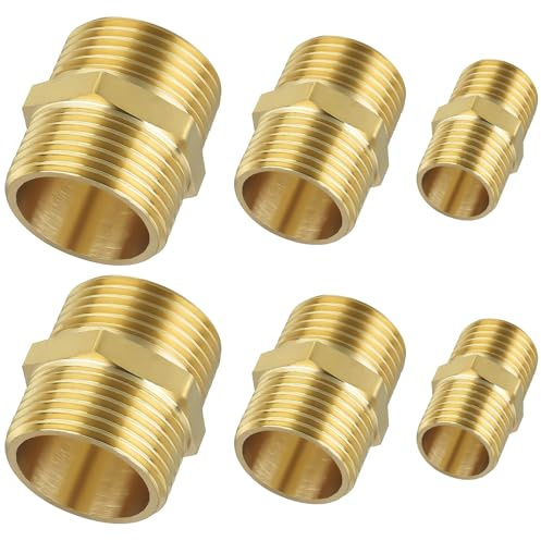 XTUDOU® 6 pezón doble de latón de 1 pulgada con rosca exterior, doble boquilla de 1 pulgada, doble niple con hexágono, doble niple de latón para conexión de tuberías, agua potable, proyectos de