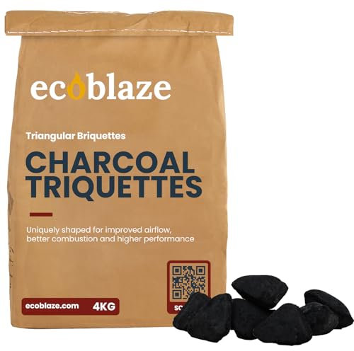 Ecoblaze 4Kg Charcoal Triquettes - BBQ Charcoal Briquettes Designed for Optimum Airflow for Even Heat and almost Instant Lighting