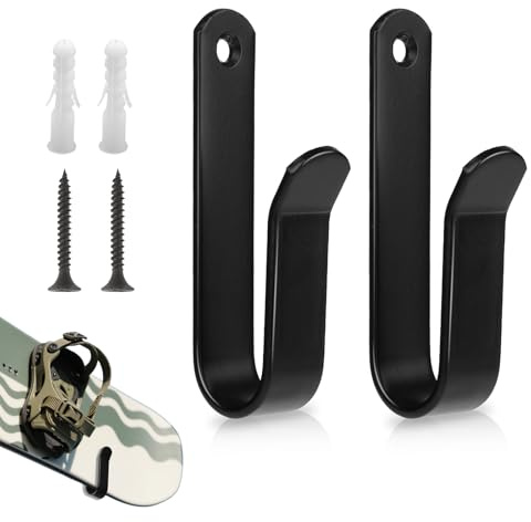 YBEATY 2 Pcs Snowboard Wall Mount Clips Horizontal Snowboard Storage Skateboard Display RackStand Utility Indoor Towel Robe Coat Hook with Screws for Room Garage (Black)