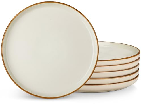 vancasso serie RENO Set de 6 Platos Llanos, Postre 20 cm, Gres para Comida Diaria, Juego de Cocina, Apto Lavavajillas/Microondas, Esmalte Reactivo Beige