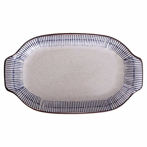 Tazón para Servir Plato de cena restaurante plato de cerámica hogar 12 pulgadas plato de oreja doble plato Rectangular 2 piezas Ensaladera Tazón Hondo(A)