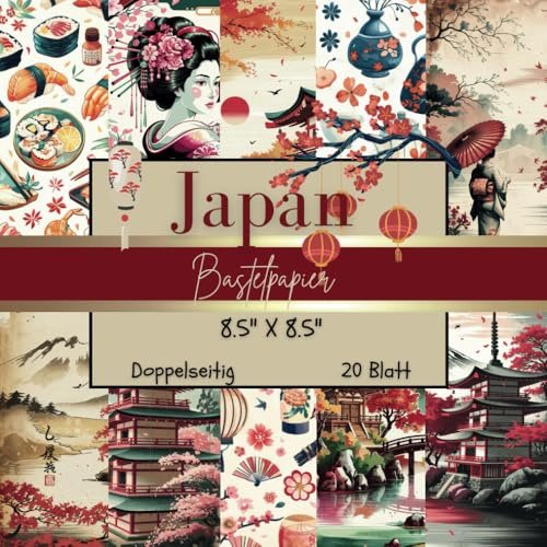Bastelpapier Japan: Asien Scrapbook Papier Kollektion: 8.5 x 8.5, Quadratisch, Doppelseitig I Junk Journal I Decoupage I DIY Karten | Dekoratives Motivpapier | Origami | Vintage