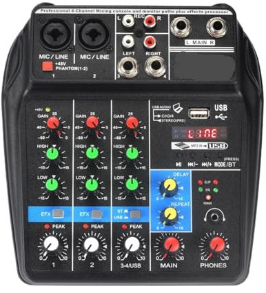Mixer DJ, Mixer audio portatile Effetto 4 canali 48V Bluetooth Mini console audio USB Riproduci musica