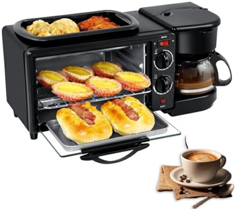 XSDAJSD Máquina de Desayuno 3 en 1, 12 L, minitostadora, Horno eléctrico de 100 ℃ a 230 ℃ y Temporizador de 30 Minutos, cafetera multifunción para Apartamentos y cocinas pequeñas, 1250 W