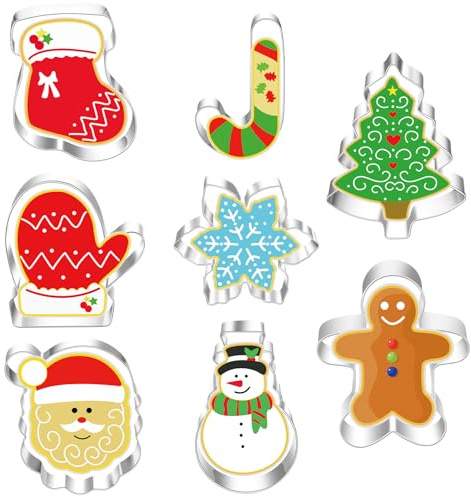 CharmBurst Juego de 8 Cortadores de Galletas Grandes para Navidad, Moldes para Galletas Navideñas, Horneado y Pastelería Festiva
