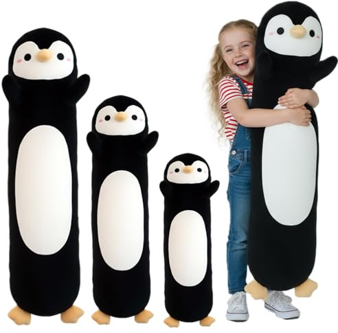 Kekeso Peluche Pingüino, Almohada Larga de Pingüino Ultra Suave, Peluche Abrazable en Forma de Cojín Corporal, Niños y Adultos (Negro, 60cm/23.62in)