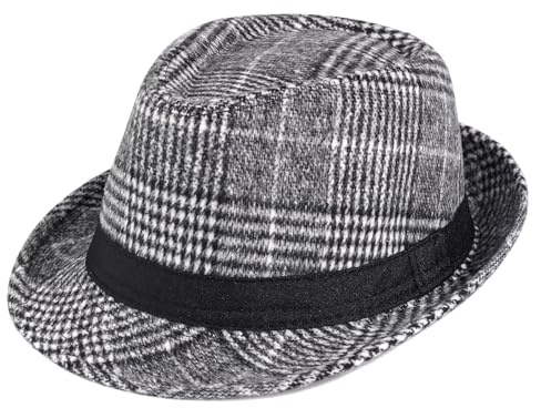 LXOrdora Men's Wool Felt Fedora Hats Stripe Short Brim 1920s Panama Jazz Cap Grey