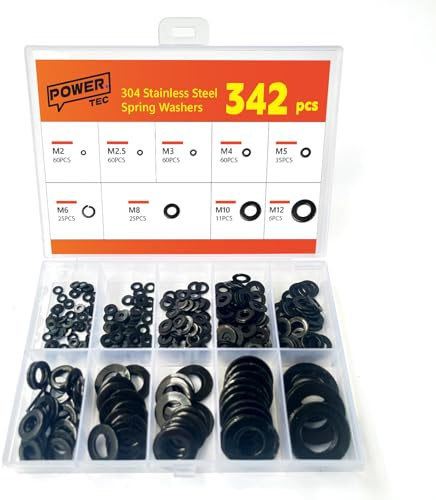 Schwarze Edelstahl-Unterlegscheiben 342 teiliges korrosionsbeständig, Distanzscheiben, Türscharnier-Unterlegscheiben, Flache Unterlegscheiben M2, M2,5, M3, M4, M5, M6, M8, M10, M12