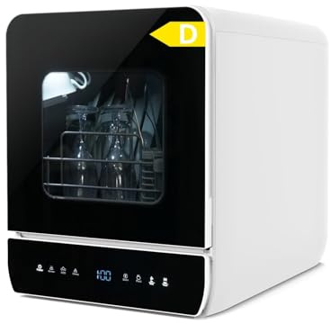 eklipt Portable Countertop Dishwasher, Mini Dishwasher, 4.8L Built-in Water Tank, 7 Programmes, 37 * 51cm Ultra-Narrow & Deep Design, Touch Control & 360° Dual Spray, Hose/No-Hose Setup, Black