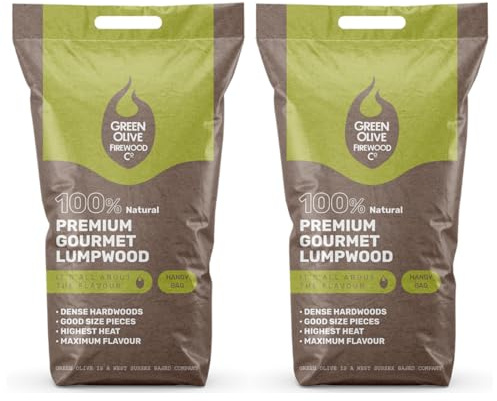 Green Olive Firewood Company 10kg (2 x 5KG) Premium Gourmet Lumpwood BBQ Charcoal Coal, Restaurant Grade Barbecue Charcoal, for Barbecues In Your Garden, Professional Grills, Outdoor Kitchens, Smokers