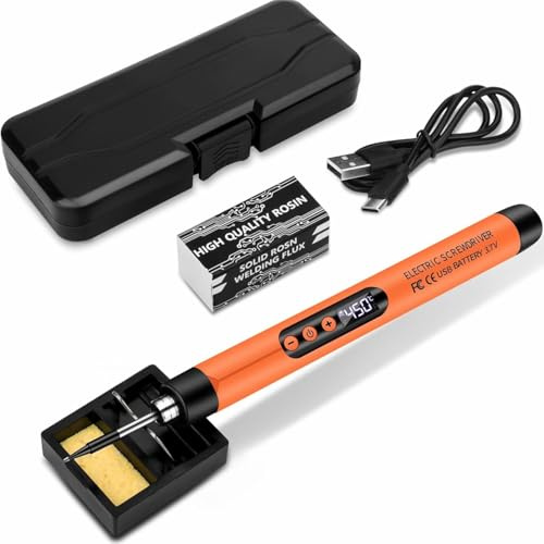 RASMACOR | Kit Soldador Digital Portatil LCD con Batería 1000mAh Recargable USB-C, Temperatura ajustable 260ºC - 430ºC + Accesorios Resina,Soporte,Estuche,Cable USB-C,Luz Trabajo