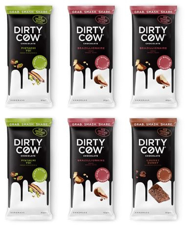 Big Nut Energy | Six Bars of Dirty Cow Chocolate |Dairy Free Plant Based and Vegan |Contains: 2 Pistachi Yo!, 3 Brazillionaire, Chunky Dunky