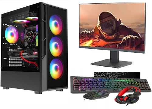 ASC Gaming PC Bundle, AMD Ryzen 5 5500, 16GB RAM, 1TB+256GB SSD, RTX3050 6GB Graphics, 22 Monitor, Windows 11, Black RGB 6 Fan Glass Gaming Case