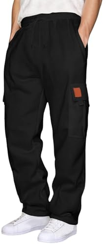 Generisch Pantalon de ski pour homme - Pantalon de loisirs pour homme - Confortable - Couleur unie - Pantalon de jogging utilitaire avec poches pour le travail en plein air et le quotidien, Noir , 4XL