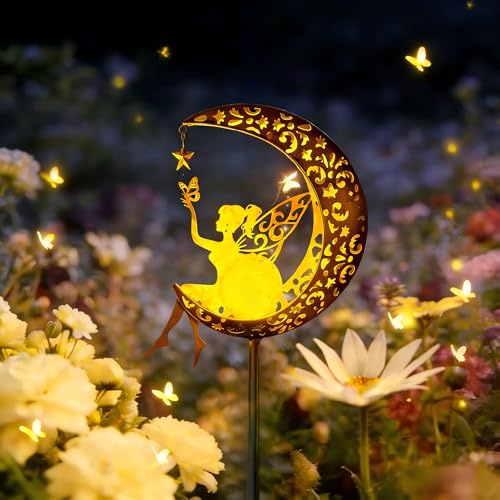 YeahBoom Lampes solaires de lune pour jardin, décoration de jardin, lampe solaire extérieure, balcon, fées de fleurs, étanche, lampe solaire pour extérieur, terrasse, patio, pelouse