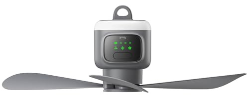 Kabelloser Outdoor Deckenventilator mit Fernbedienung,Camping Ventilator | 12000mAh Akku Deckenventilator mit Licht,4 Geschwindigkeitsstufen, Timer für Outdoor Zelt Terrasse Pavillon und Wohnmobil