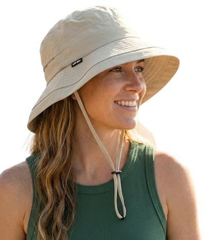 Creekstone Cappello a tesa larga da sole per donne, UPF 50+, falda larga, impermeabile, pieghevole, cappello da pioggia per escursionismo, attività all'aperto, viaggi, Beige, Taglia unica