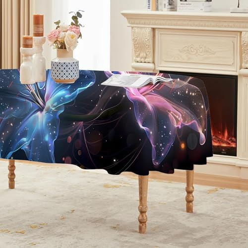 Neon-Lilie Tischdecke Ovale 140x100 cm, Fleckabweisende Abwaschbare Tischdecke mit Botanisch Muster, Energiestil Gartentischdecke, Für Küche, Esszimmer -AAl1