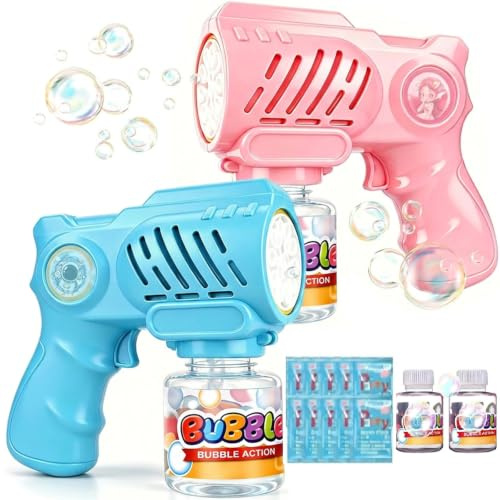 2PCS Seifenblasenpistole.Seifenblasen Pistole,Seifenblasenmaschine Kinder | 2 Flaschen Seifenblasenlösung 10 Nachfüllpacks, LED Automatisch Bubble Maschine für Kids Ab 3 Sommer Party Spielzeug Geschenk