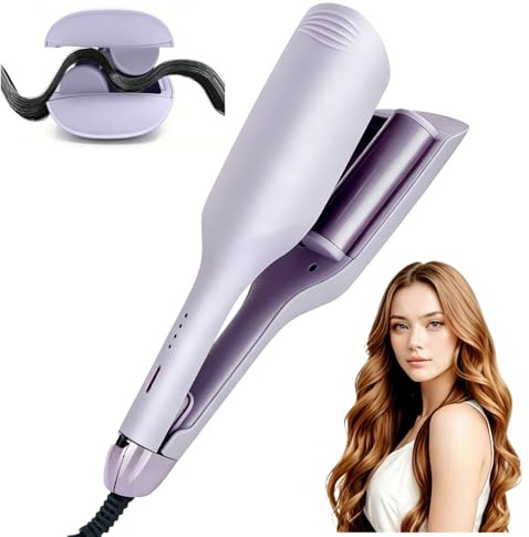 yaxiuuy 32mm Welleneisen für Haare, Französischer Lockenstab | 4 Temperaturen, Ionen Keramik Hair Curler für Große Wellen, Beach Waves, Geeignet für Anfänger & Alle Haartypen, Lila