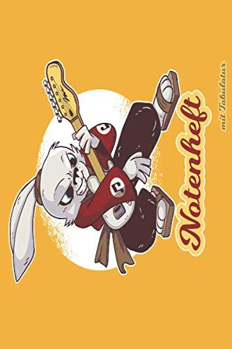 NOTENHEFT mit TABULATUR: DIN A5 Quer für Anfänger und Fortgeschrittene / Blanko NotenBlock / Leere Notenzeilen / Notensystem / für die Schule / ... / Design : Metal Hase Kaninchen Gitarre