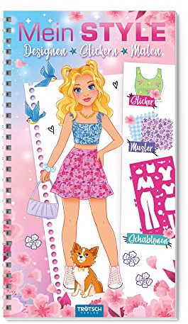TRÖTSCH - Mein Style Romantik | Mode Malbuch mit Stickern, Schablonen und Mustern zum Gestalten eigener Romantik-Looks: Ausmalbuch für Buntstifte, Wachsmalstifte und Wasserfarben | Ab 5 Jahren