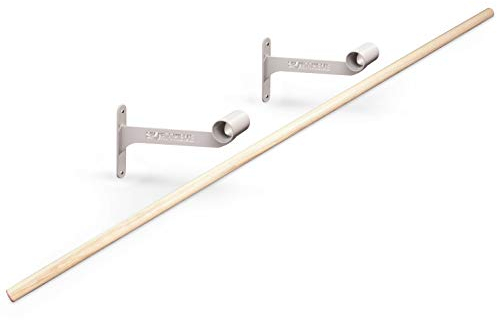 Sport-Thieme Ballettstange mit Wandhalterung | Ballettstangen-Set u. Stretchstange | 2X lackierte Metalhalter, geschliffene Stange aus Eschenholz, Befestigungsmaterial | L: 200 cm | ø 40 mm