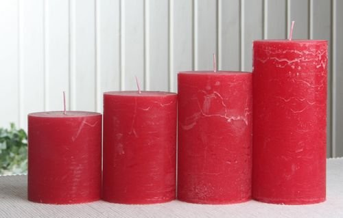 Rustik-Stumpenkerzen-Adventsset, groß, 7 cm Ø, rot
