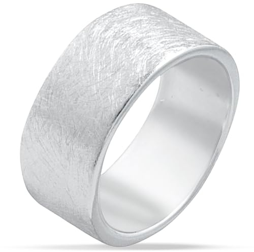 Vinani Damenring, 925 Sterling Silber – breit gebürstetes, massives Design, minimalistischer Stil, polierte Oberfläche, handgefertigter zeitloser Schmuck für Frauen
