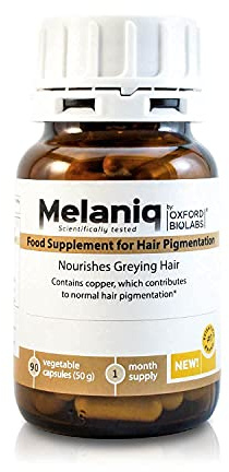 Melaniq Nahrungsergänzungsmittel für Haarpigmentierung - Wiederherstellung von grauem Haar - Unterstützung von Melanin - Stoppen von vorzeitigem Ergrauen - auf natürlicher Basis, Vegetarisch - 1 Monat