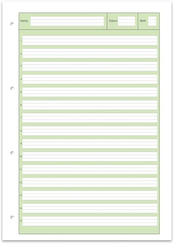 Staufen Green Arbeitsblätterblock - DIN A4, Lineatur 2 (4/4/4mm liniert, farbig hinterlegte Lineatur), 50 Blatt, premiumweißes 80g/m² Recyclingpapier, 1 Stück