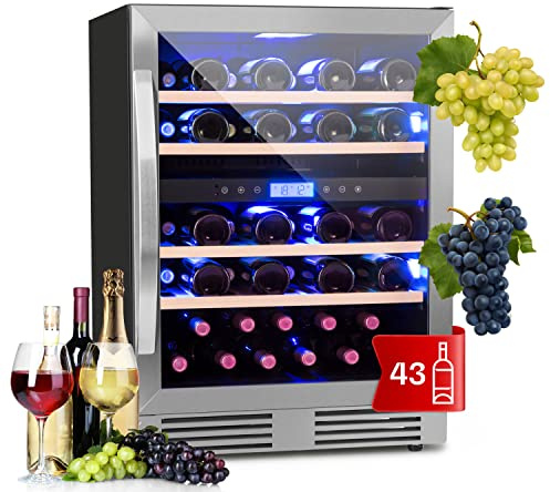 KLARSTEIN Cave a Vin Encastrable, Caves à Vin de Conservation de 129L, Porte en Verre, à Double Zone, Bar Int/Ext, Frigo Vin Bizone, de Vieillissement, 43 Bouteilles