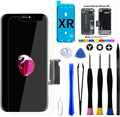 Pantalla para iPhone XR LCD Reemplazo Touch Digitalizador Táctil 6,1 | Kit de reparación con herramientas, sello impermeable y vidrio templado, pantalla Retina LCD táctil con True Tone y Face ID