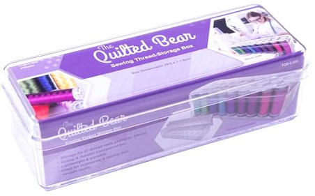 The Quilted Bear Garnbox mit 27 Spulen – hochwertiger, robuster und langlebiger Acryl-Stickgarn-Organizer/Nähgarn Aufbewahrung für maximal 5,5 cm Spule, 19,5 x 7 x 6 cm